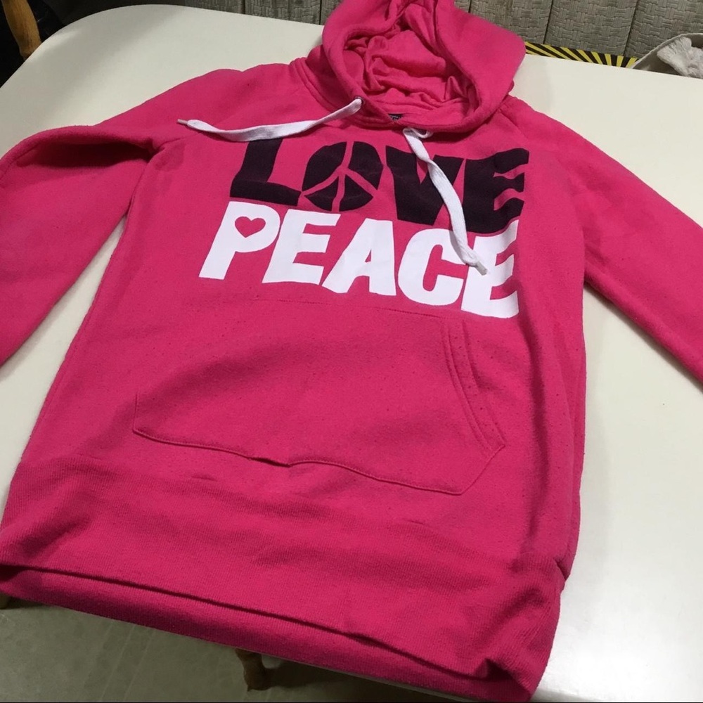 Pink Hoodie with Love Peace Graphic